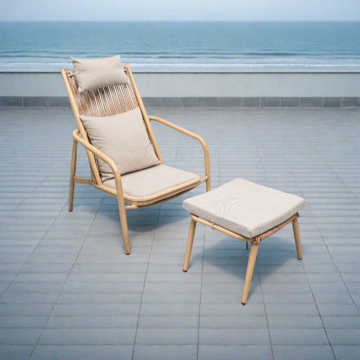 Aluminum Outdoor Chaise Lounge with Cushion and Ottoman