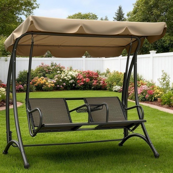 1.Aluminum Swing Chair with Shade Canopy for Garden & Patio