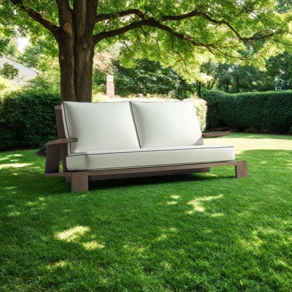 1.Contemporary Outdoor Sofa Lounge with Wooden Frame and Cushions