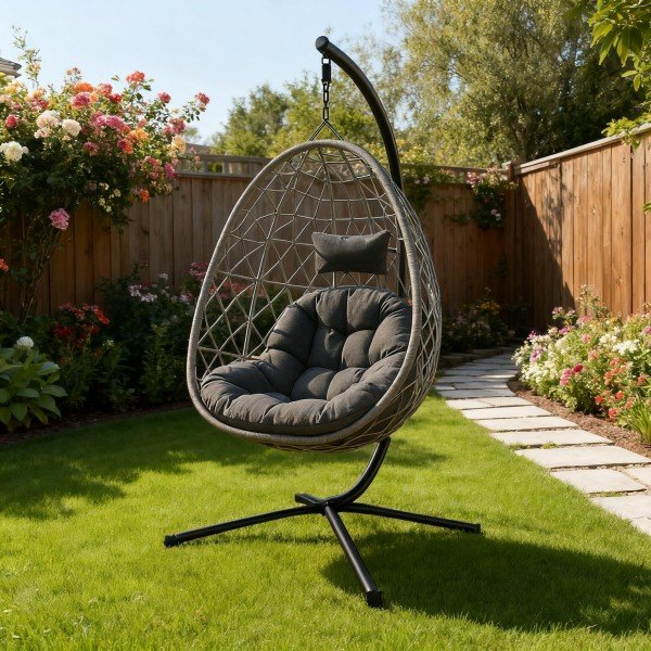 1.Luxury Outdoor Swing Hanging Egg Chair with Pillow