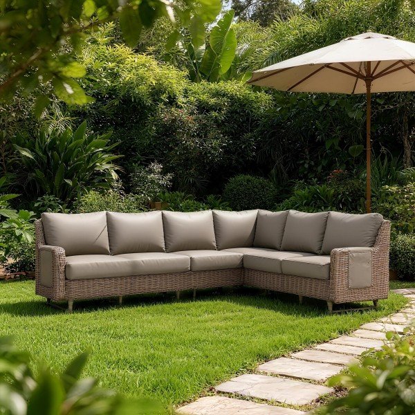 1.Luxury PE Rattan Outdoor Sofa Set with Rolling Bar Table