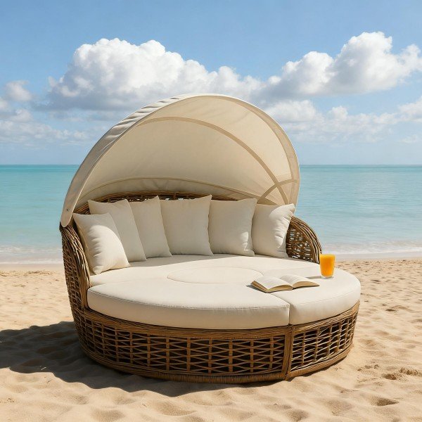 Outdoor Chaise Lounge Bed for Poolside Relaxation with Pillows