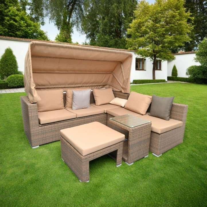 1.Outdoor Sofa Set with Sunshade Canopy and Cushions