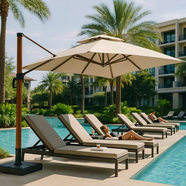 1.Patio Umbrella Outdoor Cantilever Sun Shade with Base