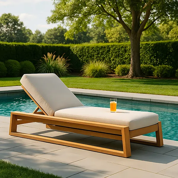 1.Teak Outdoor Chaise Lounge with white cushion