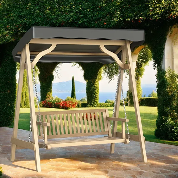 1.Teak Sunshade Outdoor Swing with Adjustable Canopy