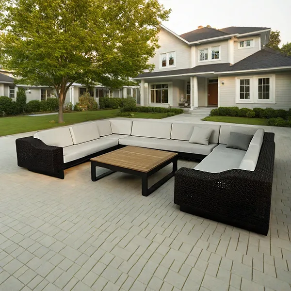 1.U-Shaped PE Rattan Outdoor sofa with wooden table