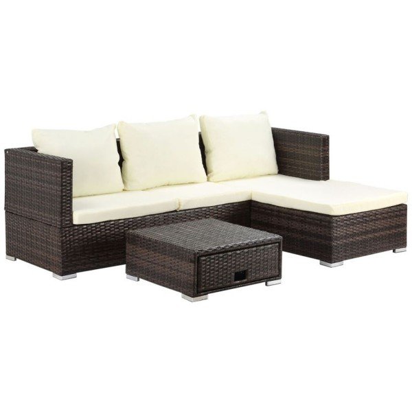 2.4-Piece Outdoor Wicker Conversation Sofa Set including 3-Seater, Armchairs and Glass Coffee Table