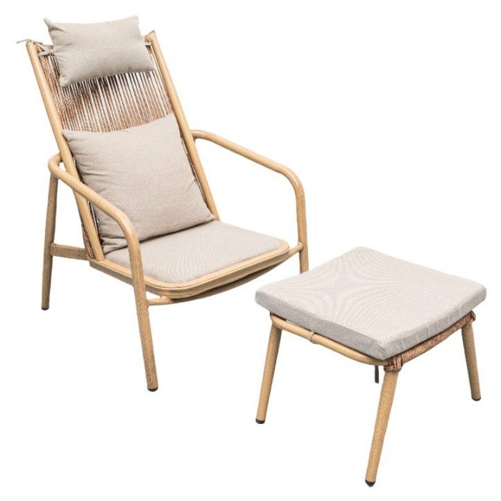 Aluminum Outdoor Chaise Lounge with Cushion and Ottoman