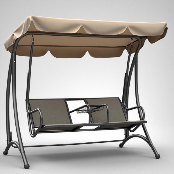2.Aluminum Swing Chair with Shade Canopy for Garden & Patio