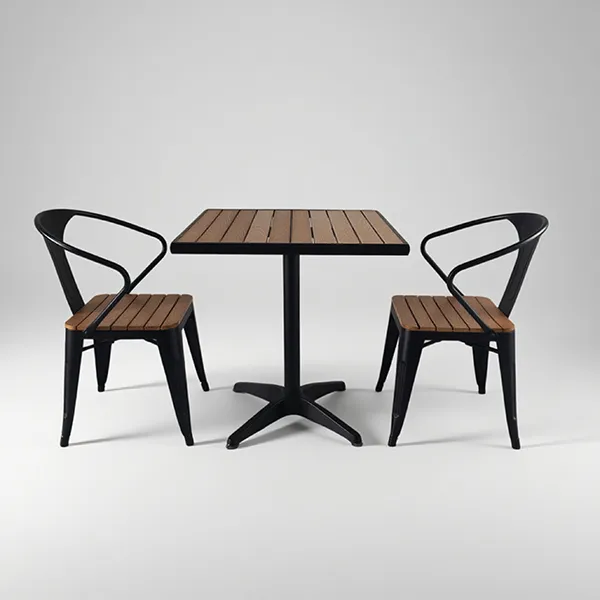 2.Double plastic wood outdoor dining table set