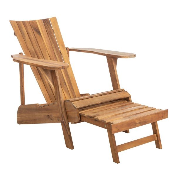 Natural stylish plastic Adirondack chair with footrest for outdoor seating
