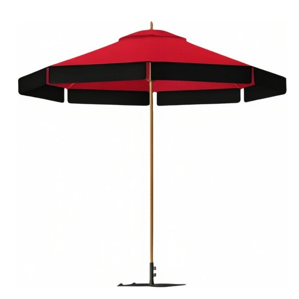 2.Patio Umbrella with Wooden Pole and Red Canopy for Outdoor