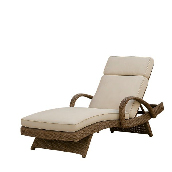 2.Rattan Chaise Lounge Chair with Armrest