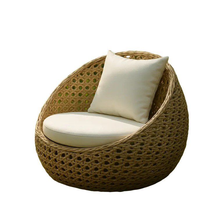 Round Rattan Woven Outdoor Lounge Chair with Cushions