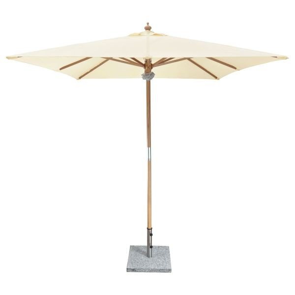 2.Square Wood Pole Patio Umbrella - Heavy-Duty Cream Canopy with Granite Stone Base