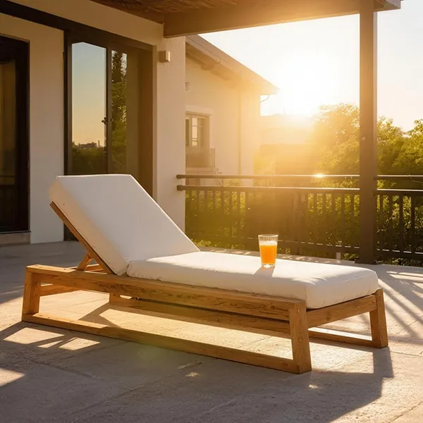 2.Teak Outdoor Chaise Lounge with white cushion