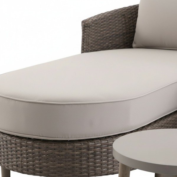 3.3-Piece Outdoor Curved Wicker Chaise Sofa Set with Nesting Round Tables