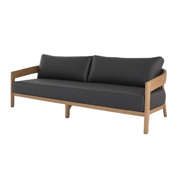 3.Contemporary Teak Wood Outdoor Sofa Set with Black Cushions