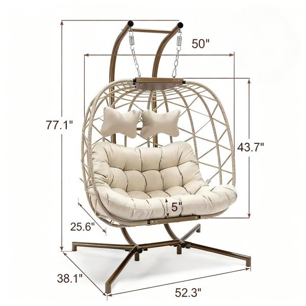 3.Happy Rattan Double Egg Chair With Beige Stand