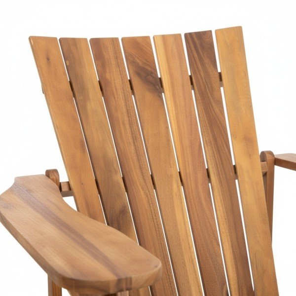 Close up of natural plastic Adirondack chair backrest and armrest design