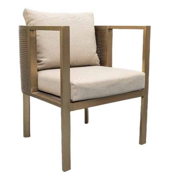 Modern Stainless Steel Dining Set chair with beige cushion and durable steel frame