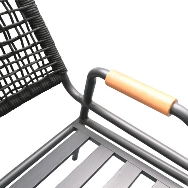 3.Outdoor Rope Chair with Wooden Armrest and Metal Frame
