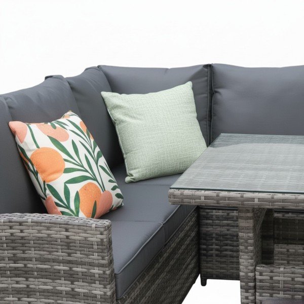 4.7-Piece Outdoor L-Shape Sectional Wicker Dining Sofa Set with Tempered Glass High Table