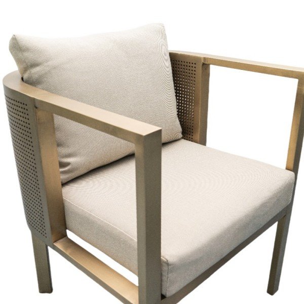 Stainless Steel Dining Set single chair with beige cushion and modern armrest design