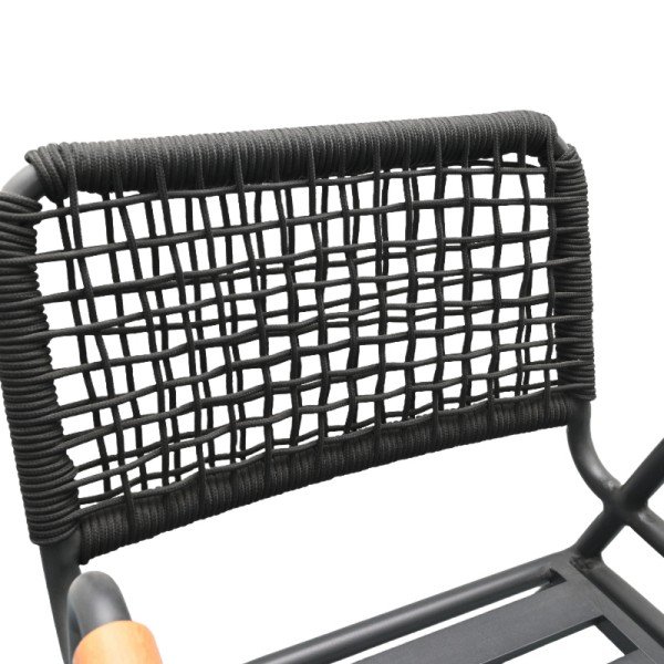 4.Outdoor Rope Chair with Wooden Armrest and Metal Frame