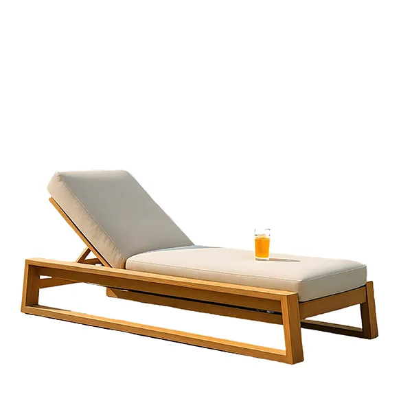 4.Teak Outdoor Chaise Lounge with white cushion