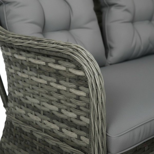 5.Outdoor Rattan Sofa Set 4-Piece with Loveseat, Two Armchairs & Coffee Table with Gray Cushions