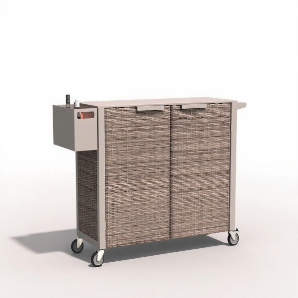 Luxury PE Rattan Outdoor Sofa Set Rolling Bar Table