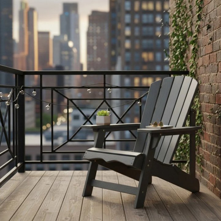 Folding Adirondack chair on a small apartment balcony