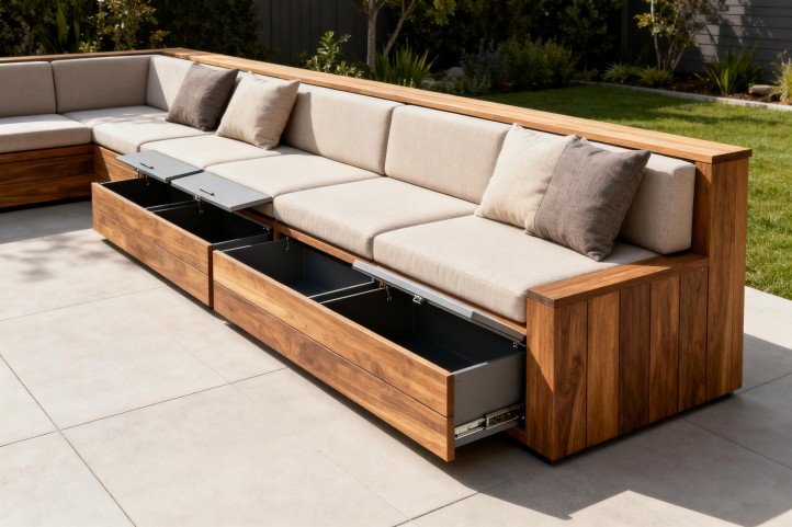 built-in outdoor sofa bench with storage
