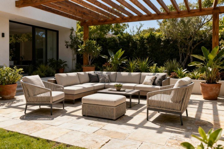 modular outdoor sofa layout on patio