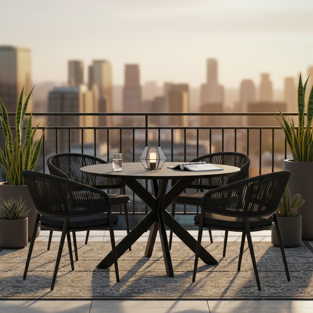1.5-Piece Modern Black Outdoor Dining Set