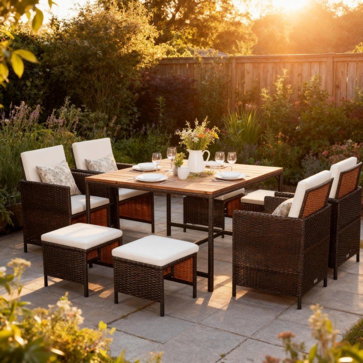 1.9-Piece Outdoor Wicker Dining Cube Set