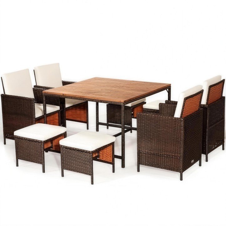 2.9-Piece Outdoor Wicker Dining Cube Set