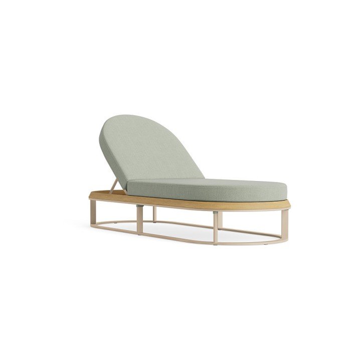 2.Modern Oval Wooden Pool Chairs Set Adjustable Back Chaise Lounge with Light Green Cushions