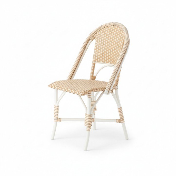 3.3-Piece French Bistro Patio Set Faux Marble Top Dining Table with 2 Rattan Woven Chairs Cafe Balcony Seating