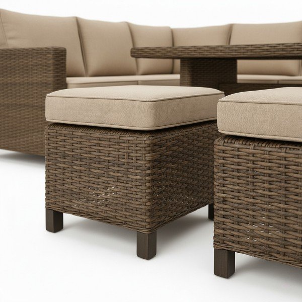 3.7-Piece Luxury Outdoor Rattan Corner Sofa Set Modular L-Shape Patio Sect