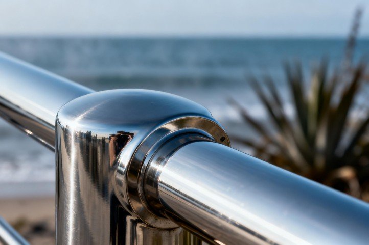Electropolished 316 stainless hardware on a coastal patio bar