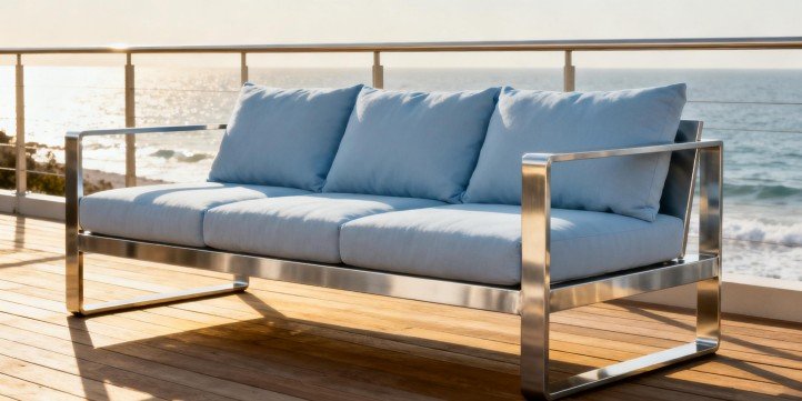 316L stainless outdoor sofa layout on a ventilated coastal terrace