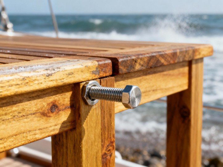 316L stainless steel fasteners on teak furniture for coastal installs