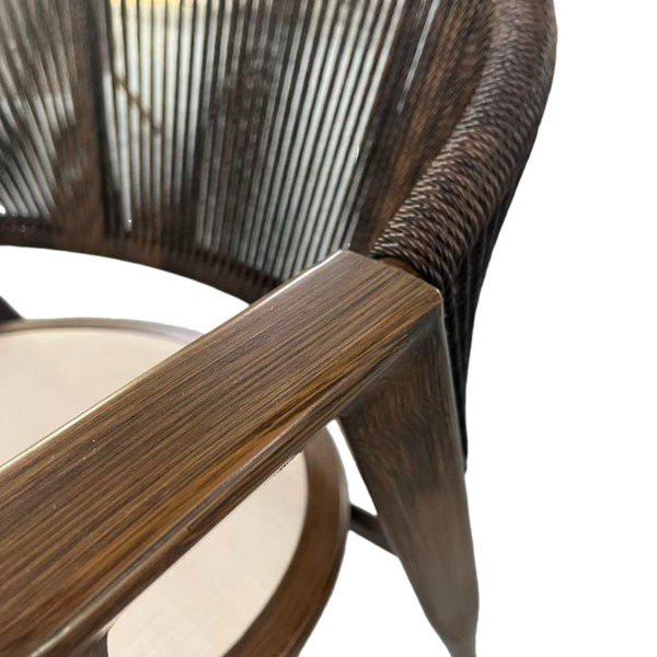 4.Mid-Century Faux-Wood Dark Brown Outdoor Chair