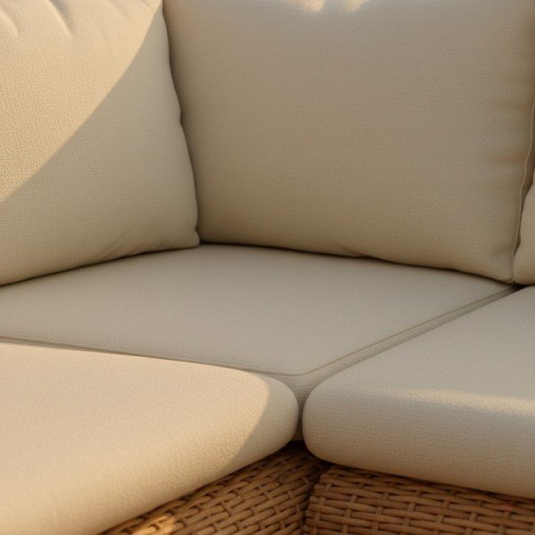4.Modern Weatherproof Outdoor Corner Sofa Set Rounded Arm Resin Wicker Sectional with Beige Cushions