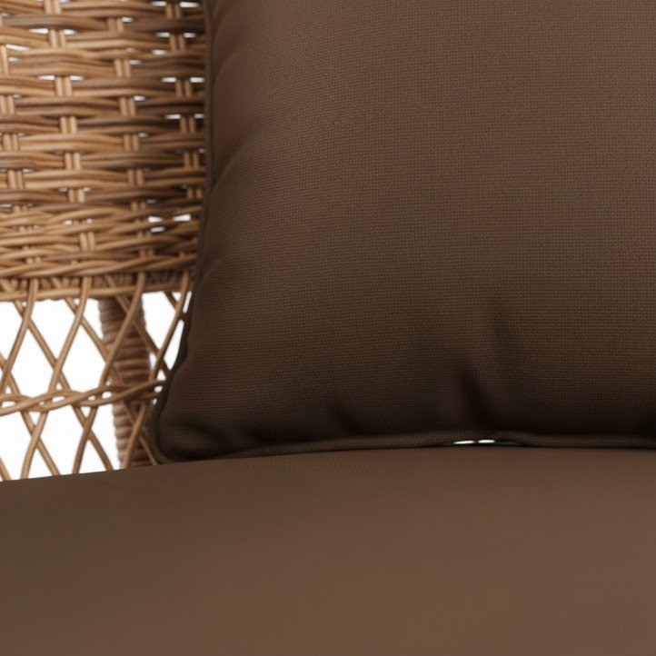 5.All-Weather Wicker Porch Swing with Deep Brown Cushions 2-Seater Outdoor Hanging Loveseat