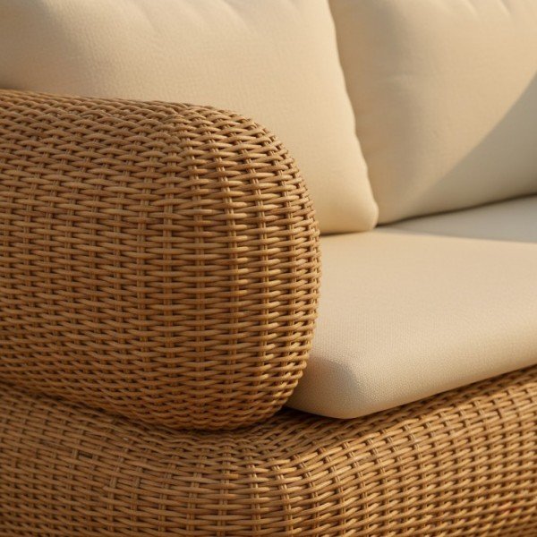 5.Modern Weatherproof Outdoor Corner Sofa Set Rounded Arm Resin Wicker Sectional with Beige Cushions