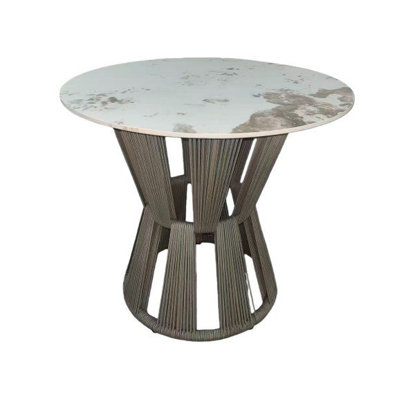 6.5-Piece Contemporary Round Patio Table and Chairs for 4 – Woven Strap Chairs with S